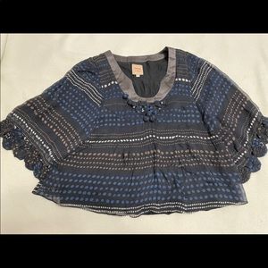 Twinkle by Wenlan silk black blouse with blue and white dots (size 8)